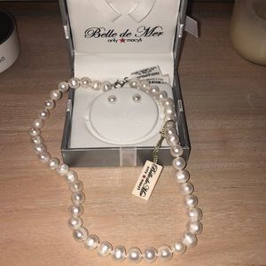 Real pearl earring and necklace set